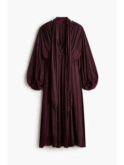 H&M - Women Red Scarf-Collar Satin Twill Dress