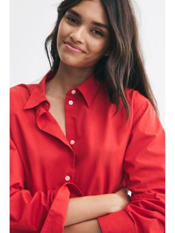 H&M - Women Red Relaxed-Fit Cotton Shirt