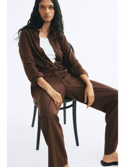 H&M - Women Brown Linen-Blend Drawstring Pant