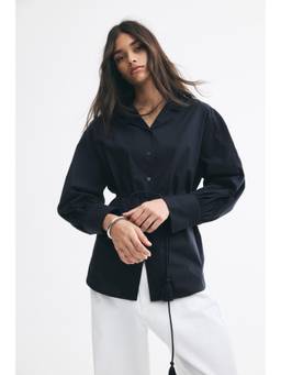 H&M - Women Blue Cotton Tie-Belt Shirt