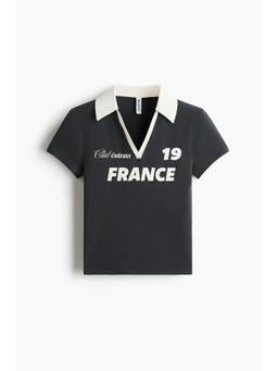 H&M - Women Grey Printed Polo Shirt