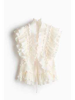 H&M - Women White Flounce-Trimmed Tie-Front Blouse