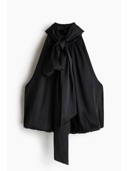 H&M - Women Black Scarf-Collar Satin Top