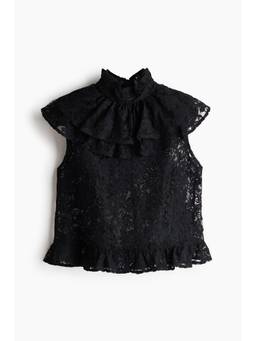 H&M - Women Black Frill-Trimmed Lace Top