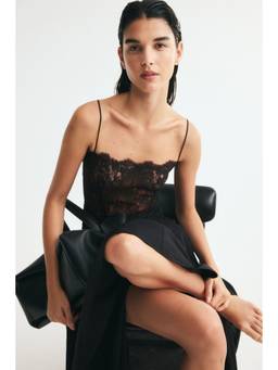 H&M - Women Black Dual-Fabric Strappy Dress