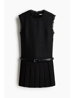 H&M - Women Black Belted Boucle Dress