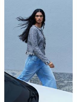 H&M - Women Blue Short Fringed Jacket