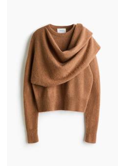 H&M - Women Beige Scarf-Collar Mohair-Blend Jumper