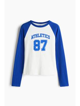 H&M - Women Blue Raglan-Sleeved Printed Top