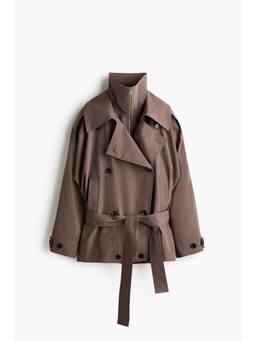 H&M - Women Brown Short Funnel-Collar Trench Coat