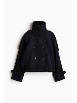 H&M - Women Blue Double-Breasted Funnel-Collar Jacket