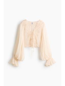 H&M - Women Peach Lace-Trimmed Balloon-Sleeved Blouse