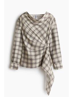 H&M - Women Beige Lyocell-Blend Draped-Panel Blouse