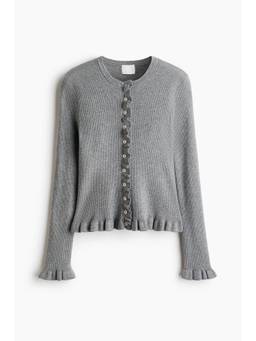 H&M - Women Grey Ruffled Rib-Knit Cardigan