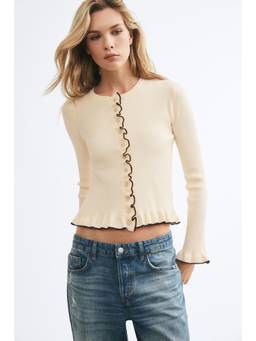 H&M - Women White Ruffled Rib-Knit Cardigan