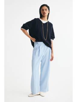 H&M - Women Blue Tailored Linen-Blend Trousers