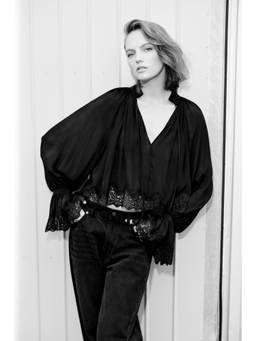 H&M - Women Black Lace-Trimmed Viscose Blouse