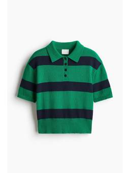 H&M - Women Green Fine-Knit Polo Shirt