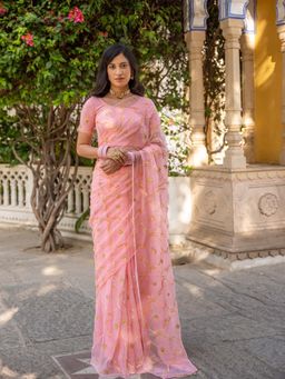 Geroo Luxe - Pastel Pink Handcrafted Gota Jaal Chiffon Saree