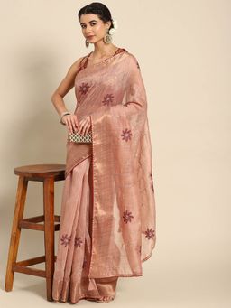 Odette - Peach Cotton Embroidered Saree with Unstitched Blouse