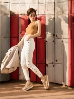 DOLCE CRUDO - Women's White Skinny High Rise Stretchable Denim Jeans