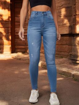 DOLCE CRUDO - Women's Blue Skinny High Rise Stretchable Denim Jeans