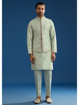 KALKI FASHION - Mirror Embroidery Grey Cotton Silk Kurta & Pant with Jacket (Set of 3)