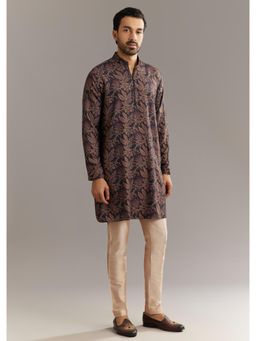 KALKI FASHION - Vine Prints Black Pashmina Silk Kurta with Pant (Set of 2)