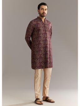 KALKI FASHION - Vine Print Motifs Wine Pashmina Silk Kurta with Pant (Set of 2)