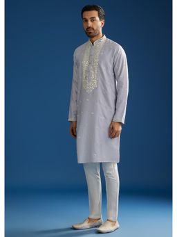 KALKI FASHION - Threaded Yoke Grey Silk Mirror Work Kurta with Pant (Set of 2)