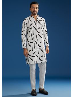 KALKI FASHION - Abstract Print White Silk Kurta with Pant (Set of 2)