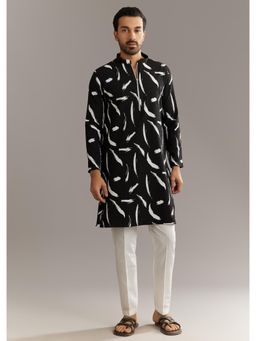 KALKI FASHION - Abstract Print Black Silk Kurta with Pant (Set of 2)