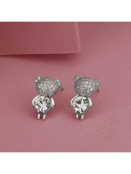 Carlton London - Rhodium Plated CZ Cat Shape Stylish Stud Earring for women