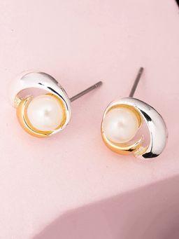 Estele - Gold Plated White Flux Pearl Stud Earrings for Women