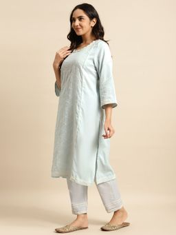 Zuri - Sky Blue Embroidered Cotton Kurta