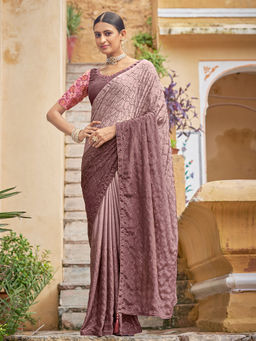 Odette - Festive Designer Mauve Saree with Unstitched Blouse