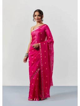 Sutra Attire - Pink Hand Dyed Bandhani Silk Saree with Unstitched Blouse