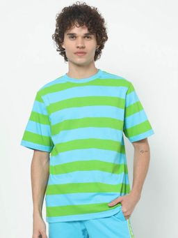 Bewakoof - Mens Green Stripes Oversized T-shirt