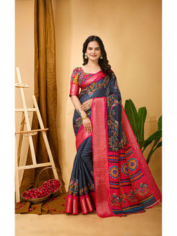Anjaneya Sarees - Black Woven Designer Silk Solid Saree with Unstitched Blouse