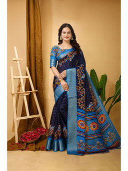 Anjaneya Sarees - Blue Woven Designer Silk Solid Saree with Unstitched Blouse