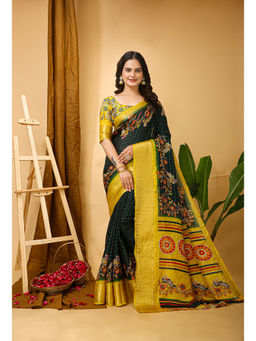 Anjaneya Sarees - Dark Green Woven Designer Silk Solid Saree with Unstitched Blouse