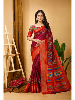 Anjaneya Sarees - Red Woven Designer Silk Solid Saree with Unstitched Blouse