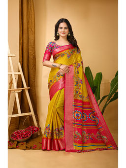 Anjaneya Sarees - Yellow Woven Designer Silk Solid Saree with Unstitched Blouse
