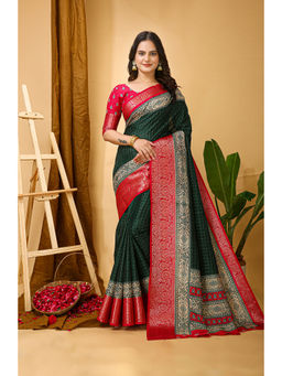 Anjaneya Sarees - Green Woven Designer Silk Solid Saree with Unstitched Blouse