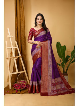 Anjaneya Sarees - Purple Woven Designer Silk Solid Saree with Unstitched Blouse