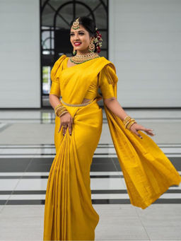 Anjaneya Sarees - Yellow Woven Designer Banarasi Silk Kanjivaram Saree with Unstitched Blouse