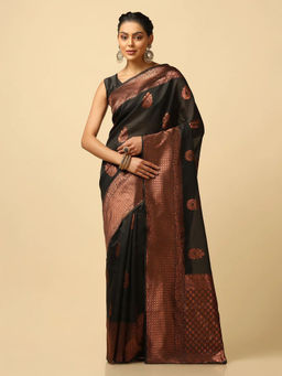 Anjaneya Sarees - Black Woven Designer Banarasi Silk Kanjivaram Saree with Unstitched Blouse