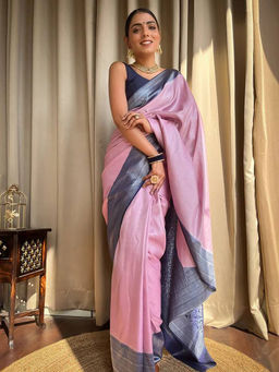 Anjaneya Sarees - Pink Woven Designer Banarasi Silk Kanjivaram Saree with Unstitched Blouse