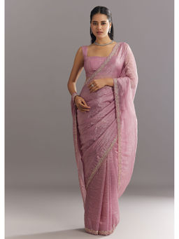 KALKI FASHION - Purple Crushed Tissue with Embellishment and Border Saree with Unstitched Blouse