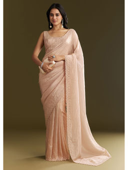 KALKI FASHION - Beige Crepe Tissue with Moti Beads and Cut Dana Saree with Unstitched Blouse